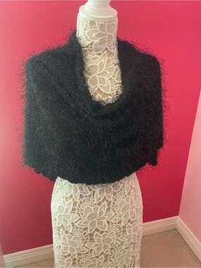 Black Fuzzy Knit Shrug Capelet - Women Accessories